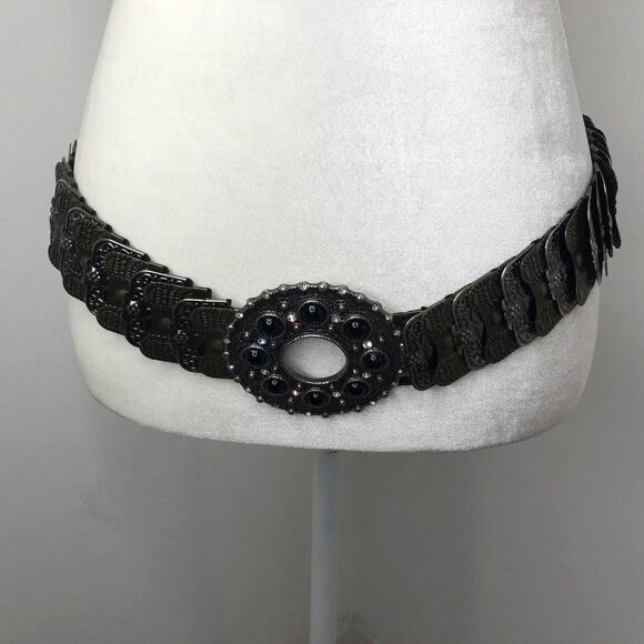 Womens Hammered Metal Stretch Belt Rhinestone Buckle Size XXS *See Description* main image 9